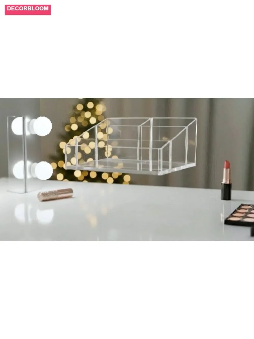 Clear Plastic Vanity Makeup Organizer, 4-Compartment Rectangle